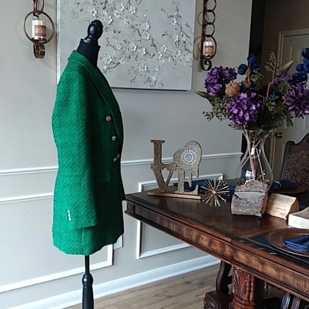 NWT Zara Green Texture Long Blazer Coat. Size M - Picture 10 of 17